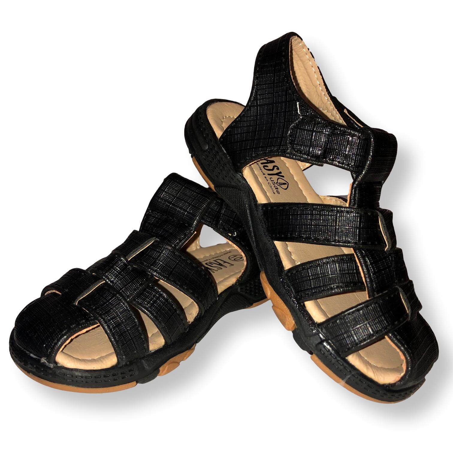 Boys Sandals Toddler Faux Leather Hook and Loop Closure Shoes, Black and Brown, Size 5-10