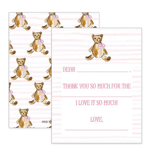 Teddy Bear Pink Bow Thank You Cards - Belli Bambini