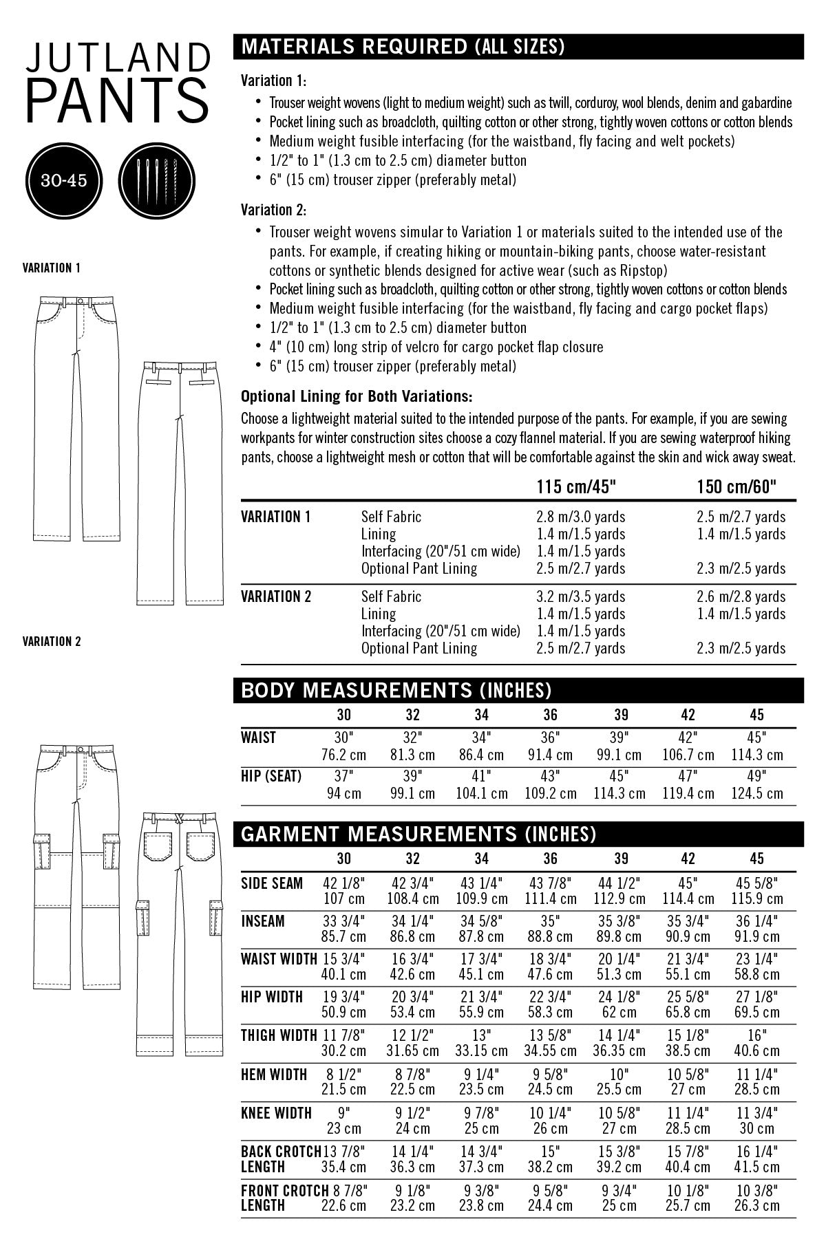 jutland pants size chart