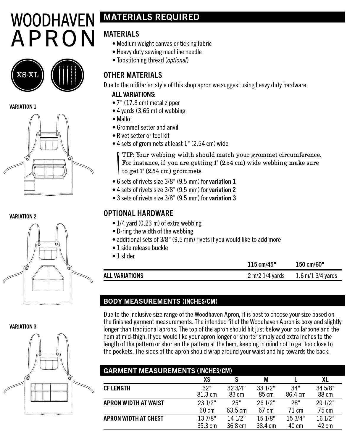 Woodhaven Apron fabric requirements