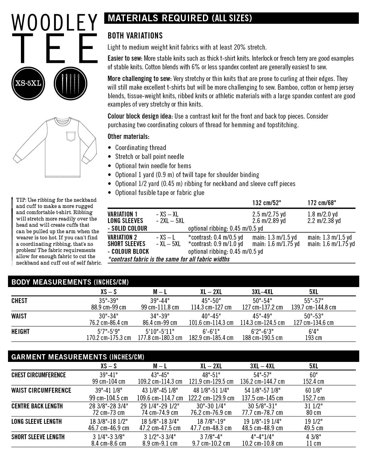 Woodley Tee Men's size chart