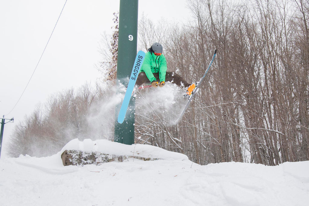 Jumping off a ski lift tower. Kosak on Skis