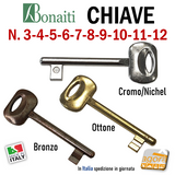 CHIAVE X SERRATURA PORTA INTERNA BONAITI PATENT IN METALLO CROMO OPACO –