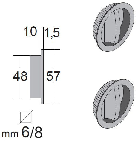 Round double lever escutcheon handle sliding doors Bonaiti MDR hole 48mm external 57mm