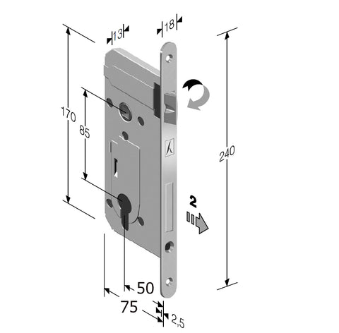 serratura porta yale cilindro okay bonaiti c18t entrata 50mm interasse 85mm frontale 240x18mm tondo