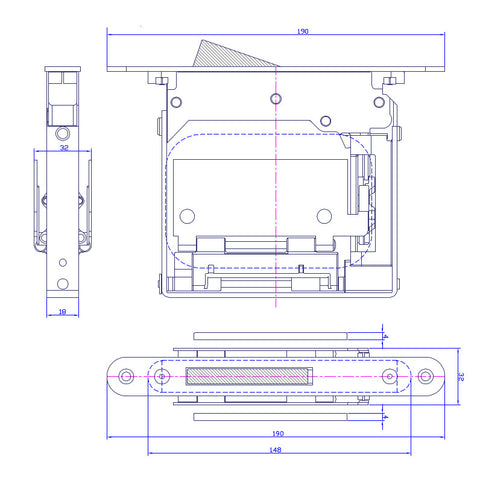 INTERNAL DOOR LOCK BONAITI B NO-HA MINI PASSAGE 938 FRONT 22X190MM COMPLETE WITH MAGNETIC STRIKING PLATE