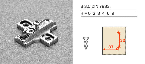 Salice base in zamak for kitchen hinges base for kitchen furniture for doors h = 0 H = 3