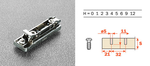 Longitudinal linear Salice Domi base hinge base with euro screws