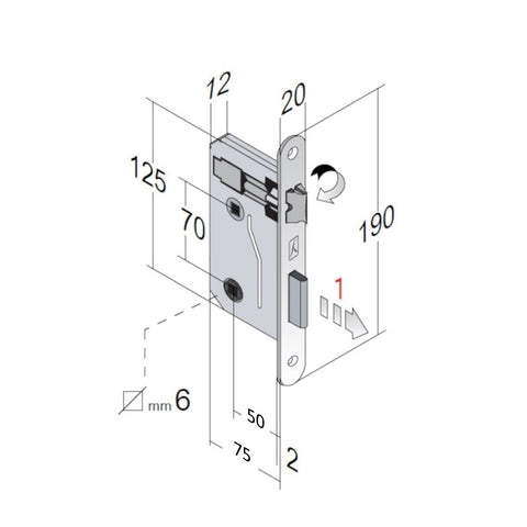 original internal bathroom door lock bonaiti 45T front 20x190mm bronze entry 50mm center distance 70mm q6x6