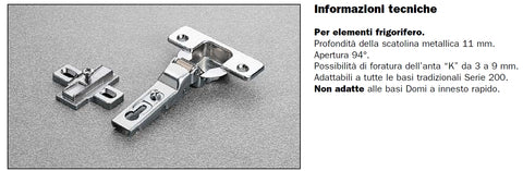 salice hinge series 200 fridge 94 degree adjustable angle opening with classic domi base