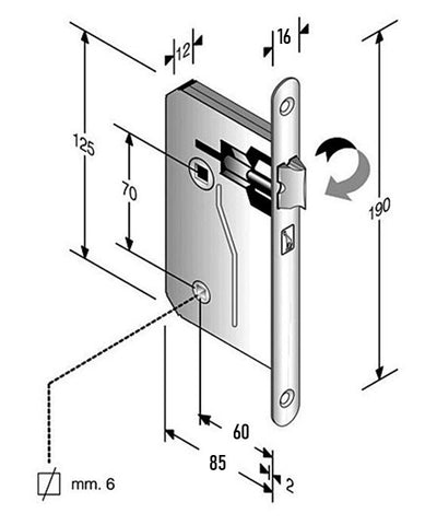 serratura porta interna meccanica bonaiti block 87-60 entrata 6cm frontale 190x16mm 1,6x19cm