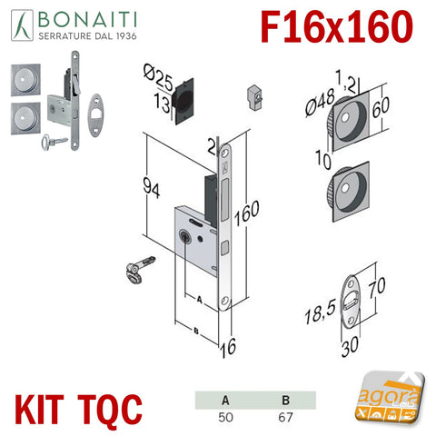 BONAITI G500T F16X160 SLIDING DOOR LOCK KIT FOLDING PIN KEY MODEL WITH TIE ROD COMPLETE WITH STRIKING PLATE AND SQUARE HANDLES EASY KIT WITH G500T LOCK KEY - SQUARE front 160x16 satin chrome key 4UH2005087 square handle with hole