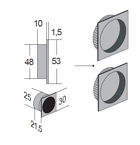 3QBQD000U7 Bonaiti Handle kit for square sliding chest door, chrome design