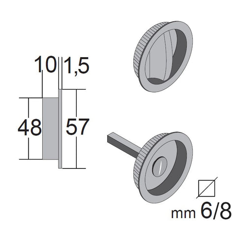 mm handle kit sliding door casket toilet bathroom round hole satin chrome