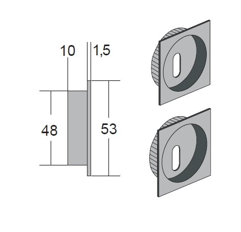 maniglietta bocchetta rosetta kit patent chiave per porte scrigno scorrevoli incasso foro 48mm quadrata rettangolare satinata