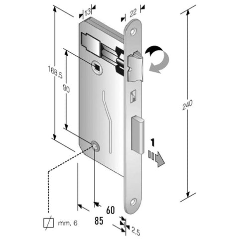 serratura porta bagno wc moneta libero occupato bonaiti frontale 22x240mm tondo Entrata 60mm