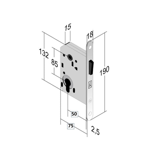 B-TWIN MAGNETIC DOOR LOCK BONAITI 349 FRONT YALE CYLINDER 18X190MM E50 I85 SATIN CHROME