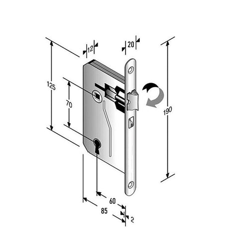Bonaiti BLOCK Front lock 20x190 entry 60mm S82-60 patent key