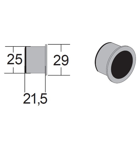 Dragging thimble to be applied on the top of the sliding door to open it by pulling by inserting the finger in satin chrome metal Bonaiti MTT