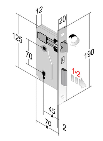 serratura porta bonaiti patent piccola bronzo frontale quadro 20x190 e45 i70