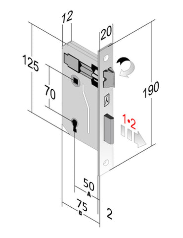 serratura porta patent piccola frontale quadro 20x190mm entrata a50mm interasse i70 bronzo