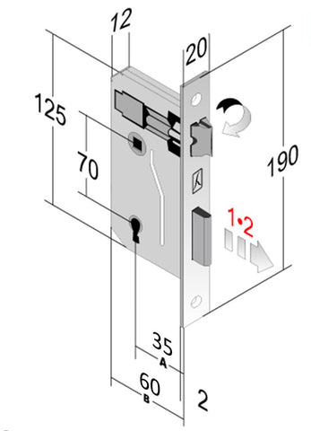 bonaiti patent lock small bronze rectangular front 20x190mm entry A 35mm center distance 70mm