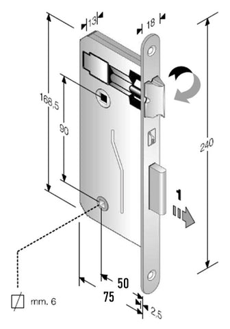 serratura porta wc bagno toilet doppio quadro frontale 240x18mm e50 i90 bonaiti