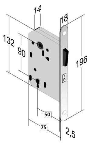 B-TWIN MAGNETIC DOOR LOCK BONAITI 350 FRONT PATENT KEY 18X196MM E50 I90 SATIN CHROME