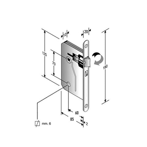 Internal door lock Bonaiti B - Block Bagno S 85/60 CHROME F20x190mm