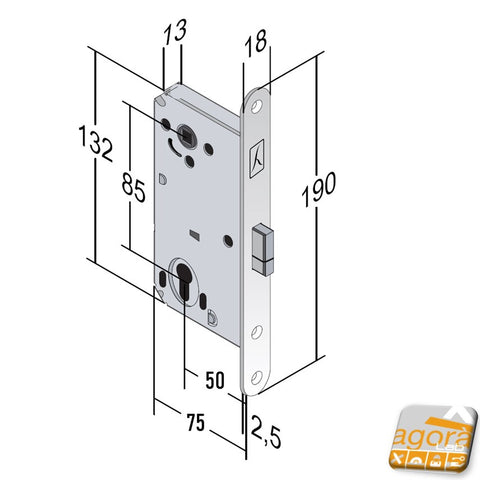 magnetic door lock bonaiti smart D68 yale f 18x190 front 19cm entry 50mm center distance 85mm and 5cm