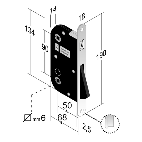 door lock for bathroom wc bonaiti b-one 901 magnetic satin chrome f18x190mm