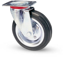 black rubber and steel swivel wheel with bolt-on plate to 125mm avo