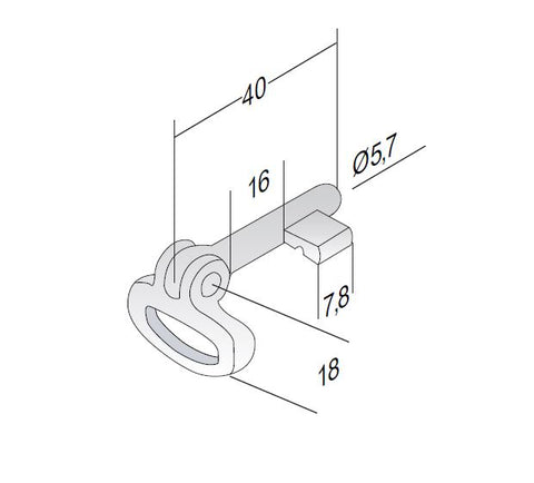 folding key for sliding door locks nickel-plated brass cf 8 long 4cm 40mm 1091L Bonaiti