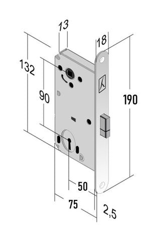 Serratura Bonaiti B SMART D60 Chiave normale patent frontale 18 x 190 mm cromo opaco magnetica 48D6015093