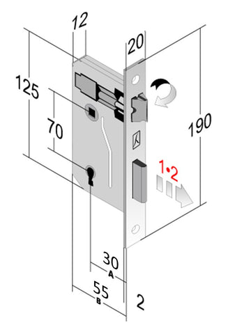 serratura porta patent frontale 20x190mm entrata 30mm 3cm bronzo