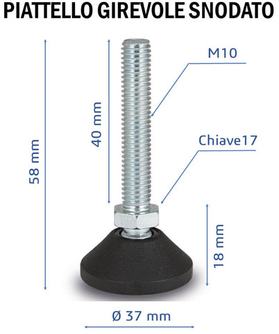 Leveling feet adjustable foot Threaded adjustment feet metric thread M10 threaded MA10 jointed swivel plate