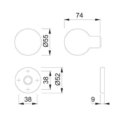 F1 Hoppe round knob complete threaded kit for external fixed armored door