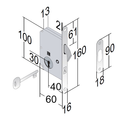 sliding chest door lock with hook normal folding key bonaiti s60 entry 40mm f16x160