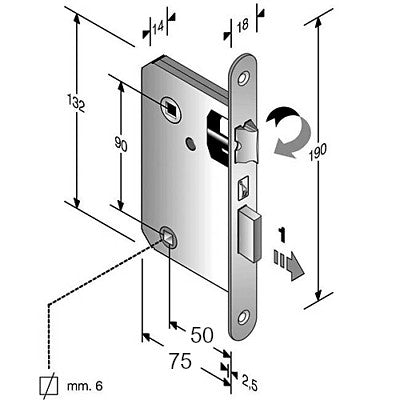 FRONT DOOR LOCK 18x190mm BONAITI 2001 METAL WC COIN FREE-OCCUPIED 241 BATHROOM double square