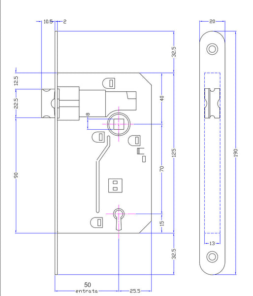 progetto tecnico produttivo quotato serratura bonaiti block 82 e50 i70 patent chiave standard