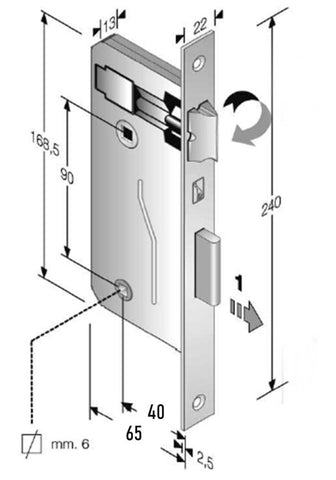 serratura porta interna bagno patent grande bonaiti wc bordo quadro rettangolare 240x22mm entrata 40mm interasse 90mm