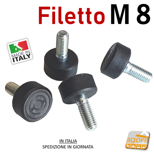 PIEDI PIEDE PIEDINO FILETTATO M10x35mm GOMMA NERA D25x10 DADO CHIAVE 2 –