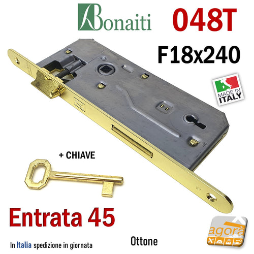 SERRATURA PORTA PATENT FRONTALE 22x240mm BONAITI 040T E40 I90 CHIAVE –