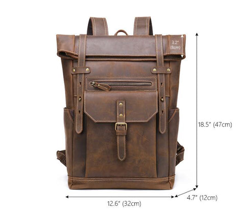Genuine Brown Leather Backpack Purse Bag