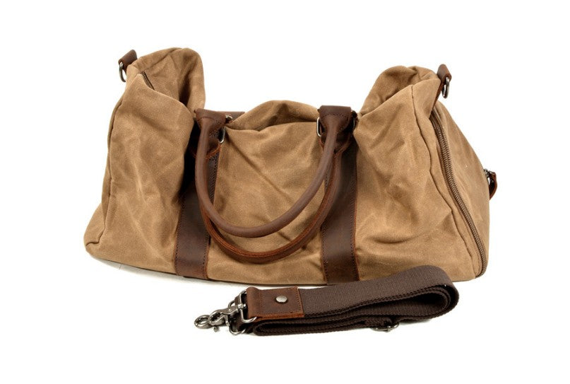 Sac de voyage femme homme sac week end en toile cirée & cuir