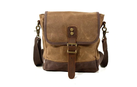 WAXED CANVAS MESSENGER BAG LEATHER SHOULDER BRIEFCASE