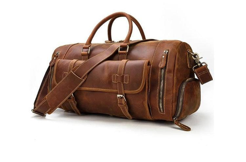A Spacious Brown weekender leather duffel bag