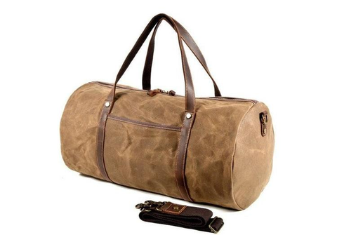 A Unisex Canvas Travel Leather Duffel Bag