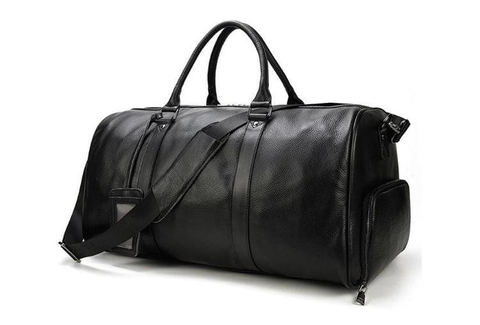 Black Weekender Leather Duffel Bag