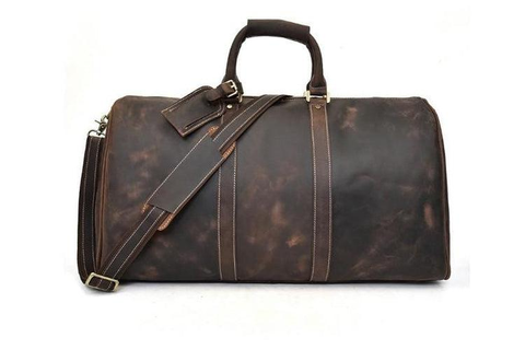 Very Large Brown Leather Duffel Bag